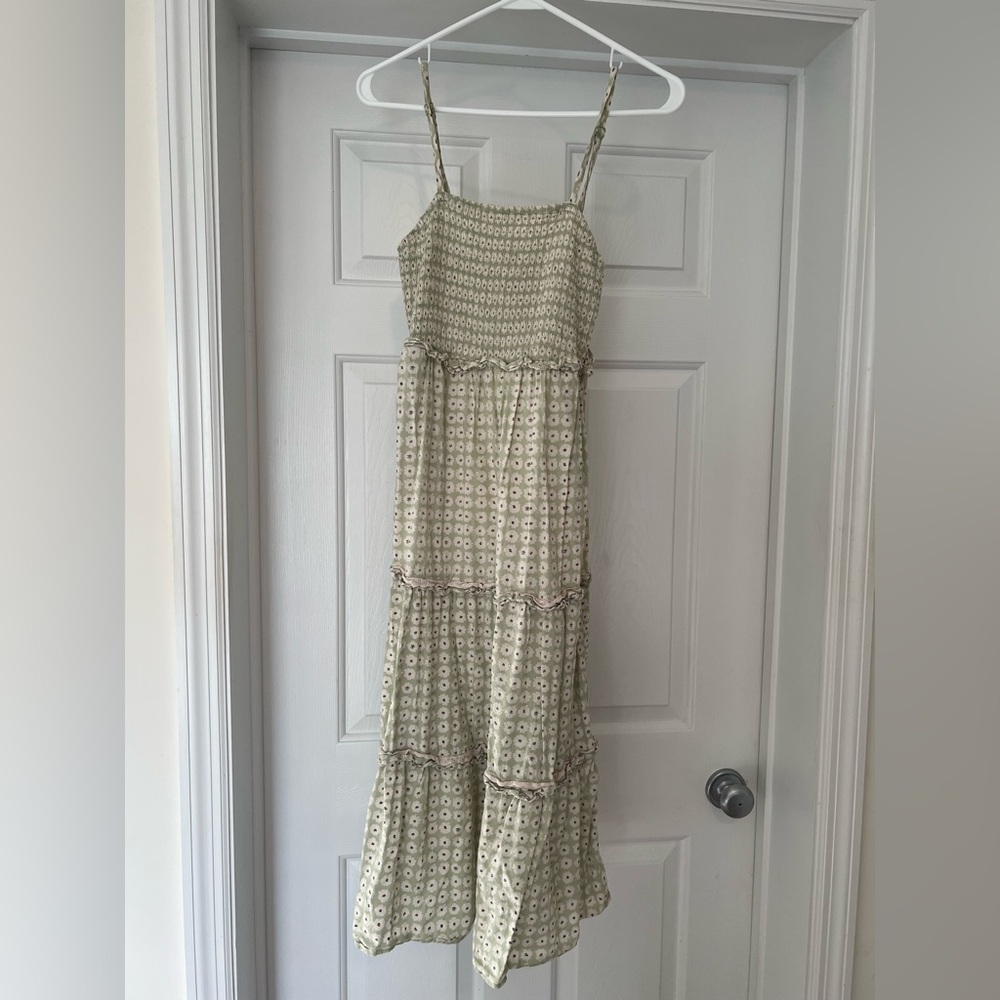 Green Floral Midi Lace Dress